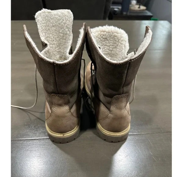Timberland 8330R Waterproof Roll-Top Fleece Lined Boots Brown Suede Womens 8.5M - Picture 4 of 9